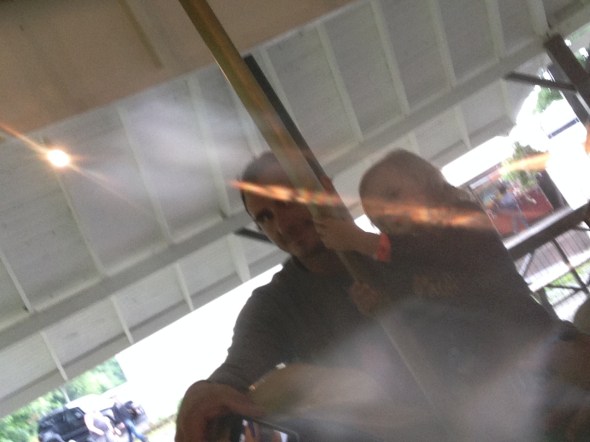 A not-great secret shot of Bob and Ele