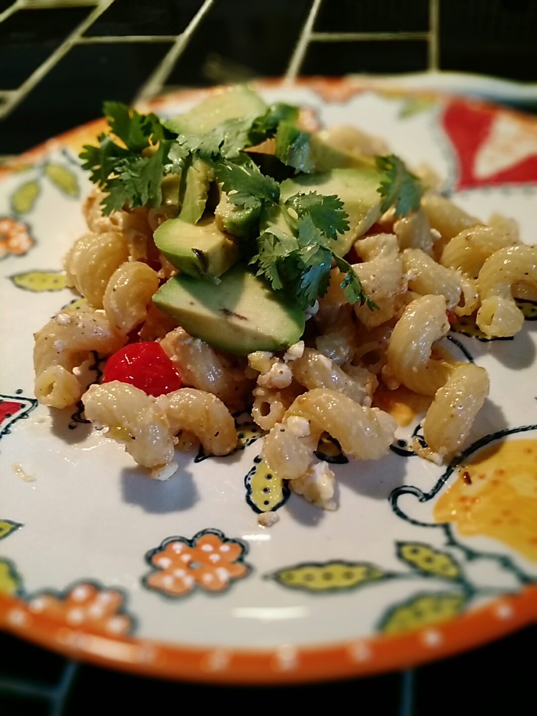 Charred avocado pasta salad